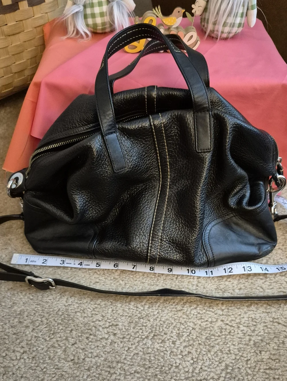 Black Leather Satchel Handbag - Classic Women's Bag